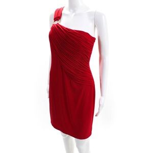 CALVIN KLEIN Size 6 One Shoulder Ruched Red Dress